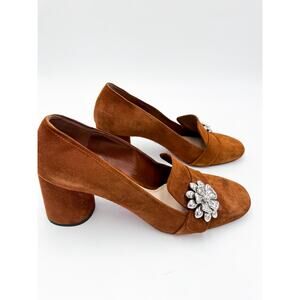 Prada Ornament-Embellished Suede Loafer Pump 37 w/ box and dustbag